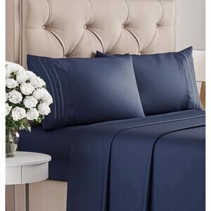 Queen Size 4 Piece Sheet Set - Comfy Breathable & Cooling Bed Sheets Set Blue